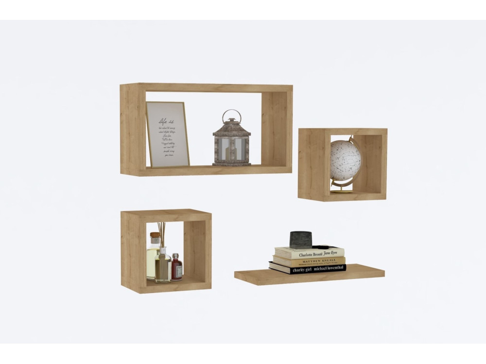 Set van 4 "Babi" houten wandplanken - 43 x 15 x 23 cm - Beige