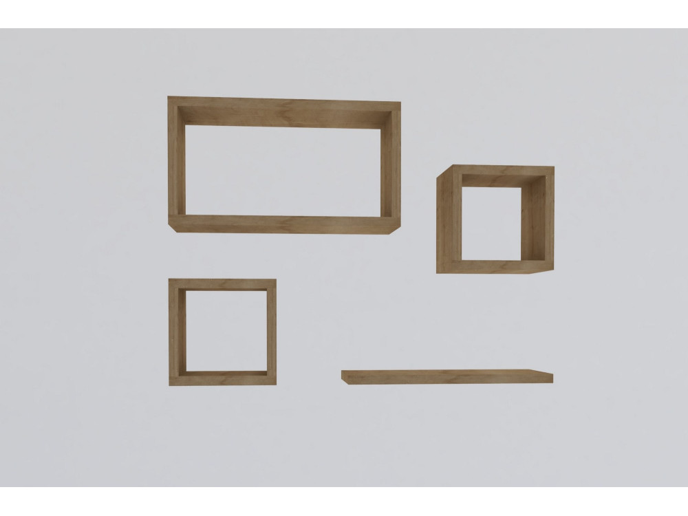 Set van 4 "Babi" houten wandplanken - 43 x 15 x 23 cm - Beige