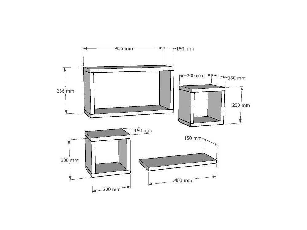Set van 4 "Babi" houten wandplanken - 43 x 15 x 23 cm - Beige