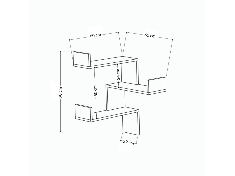 Houten wandplank "Luksa" - 60 x 90 x 60 cm - Eik