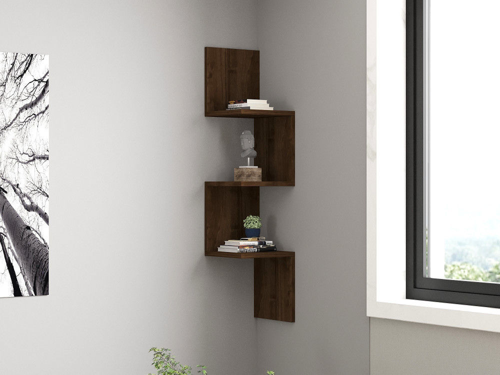 Zikzak" houten wandplank - 25 x 25 x 105 cm - Notelaar