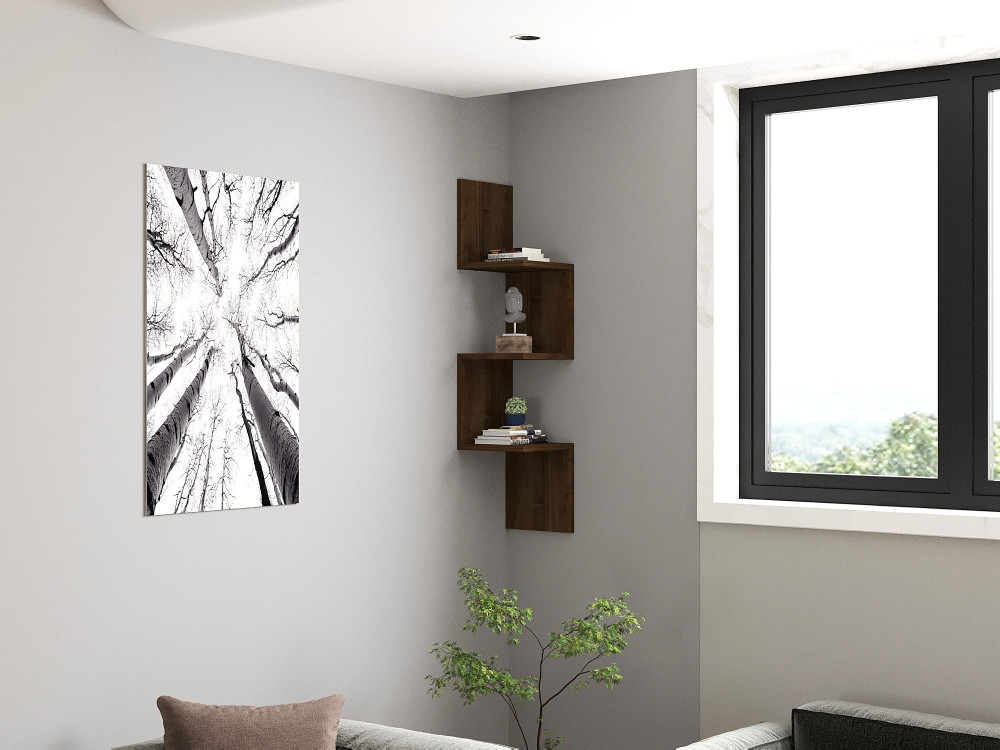 Zikzak" houten wandplank - 25 x 25 x 105 cm - Notelaar