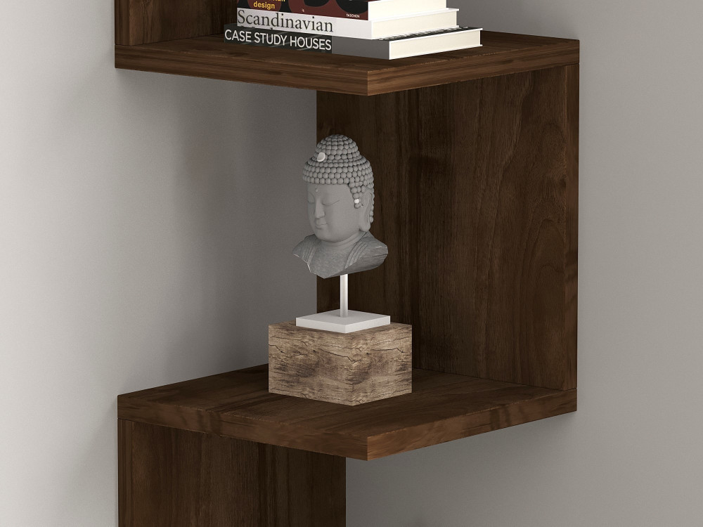 Zikzak" houten wandplank - 25 x 25 x 105 cm - Notelaar