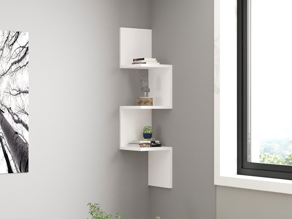 Zikzak" houten wandplank - 25 x 25 x 105 cm - Wit