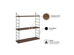 Houten wandplank "Armoni" - 72 x 20 x 85 cm - Notenhout
