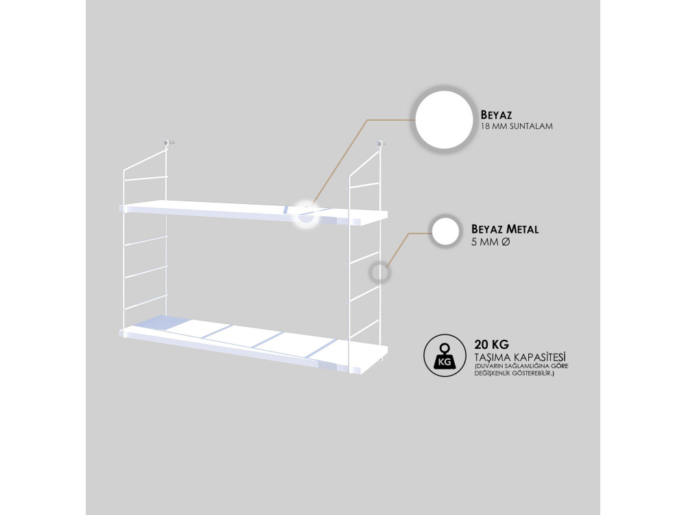 Houten wandplank "Armoni" - 72 x 20 x 58 cm - Wit