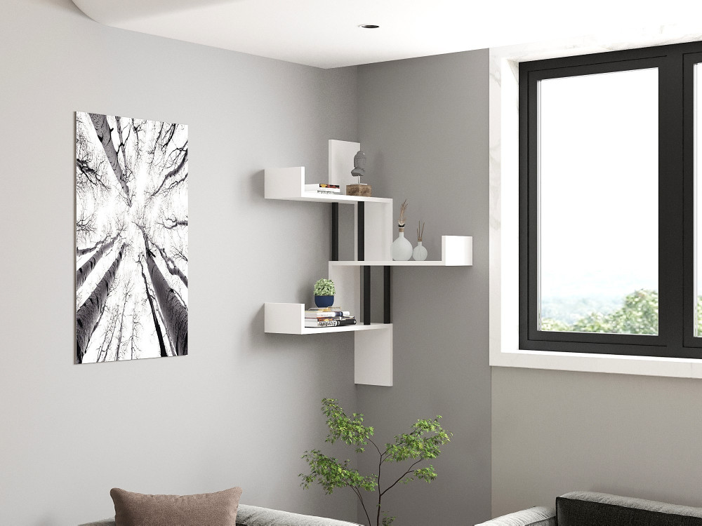 Houten wandplank "Bombe" - 60 x 20 x 105 cm - Wit