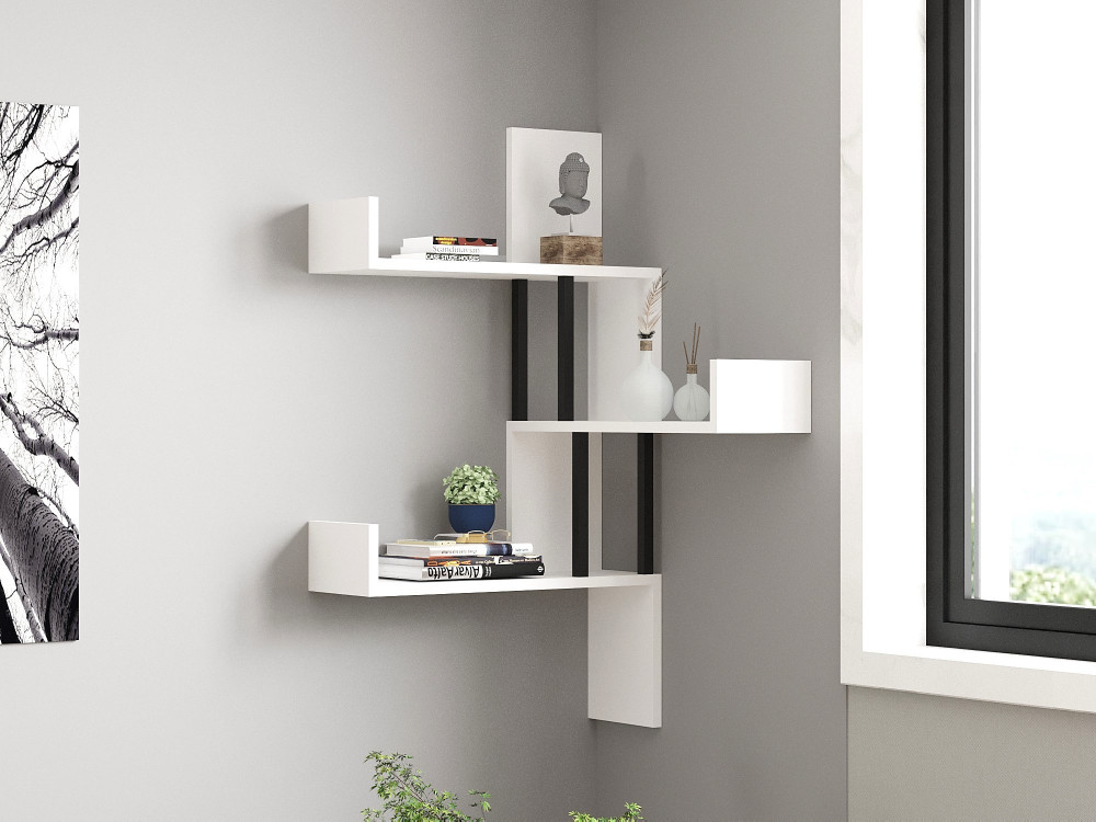 Houten wandplank "Bombe" - 60 x 20 x 105 cm - Wit