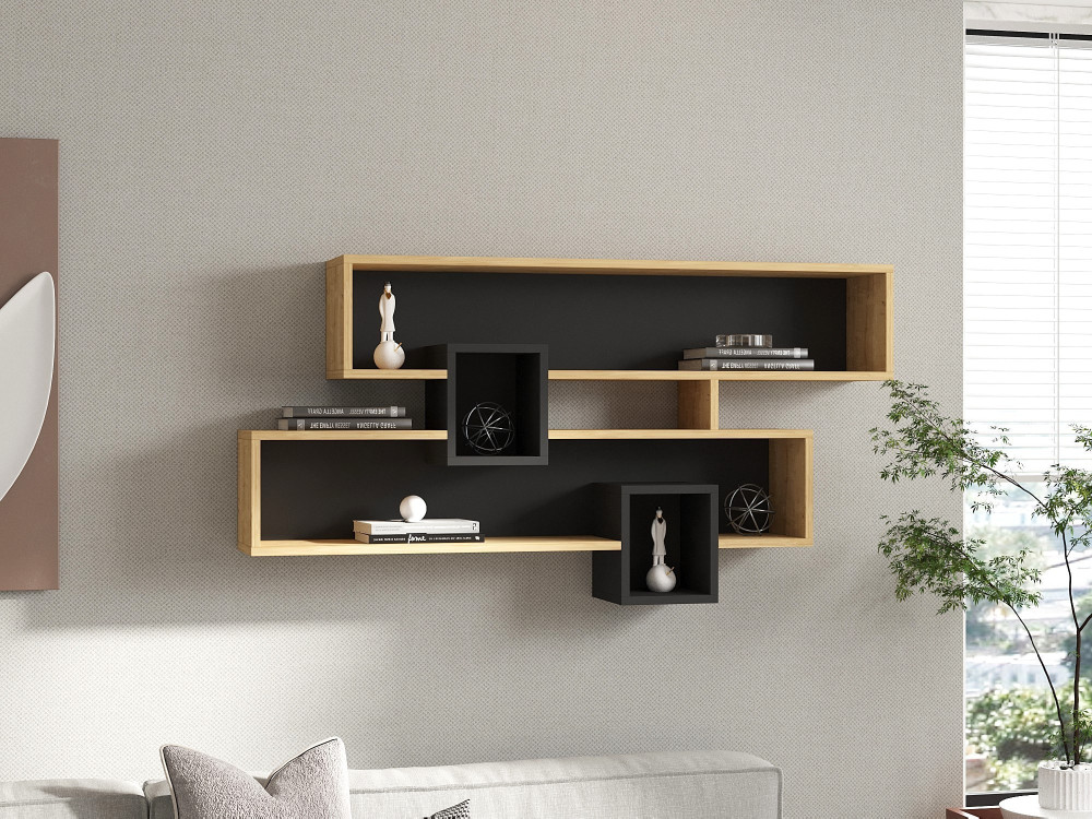 Houten wandplank "Karen" - 120 x 22 x 72 cm - SaphirAnthraciet