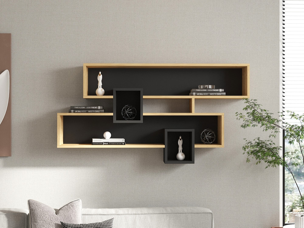 Houten wandplank "Karen" - 120 x 22 x 72 cm - SaphirAnthraciet