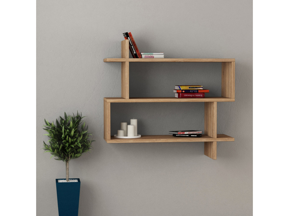 Houten wandplank "Paralel" - 70 x 22 x 65 cm - Bruin