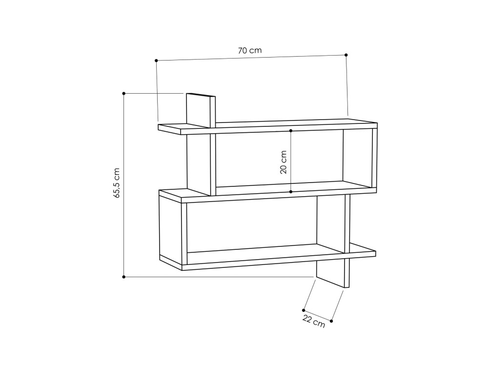 Houten wandplank "Paralel" - 70 x 22 x 65 cm - Bruin
