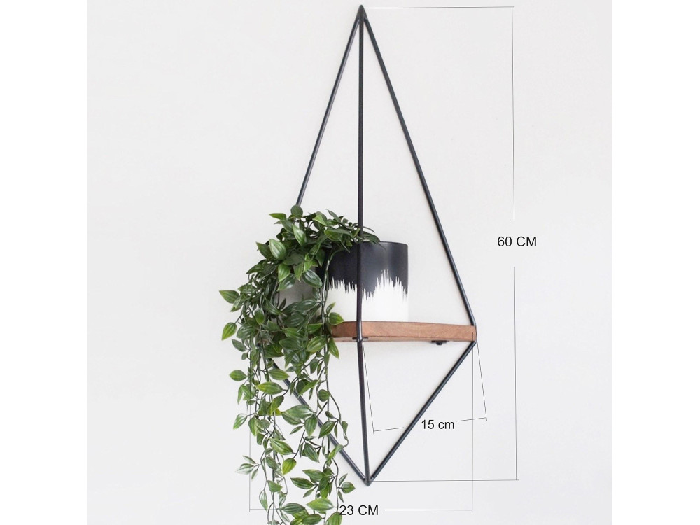 WR039" geometrische houten wandplank - 23 x 15 x 60 cm - Bruin