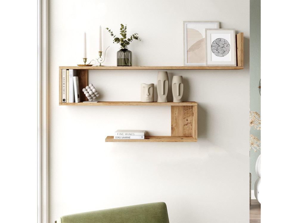 Houten wandplank "Wlad" - 120 x 14 x 71 cm - Bruin