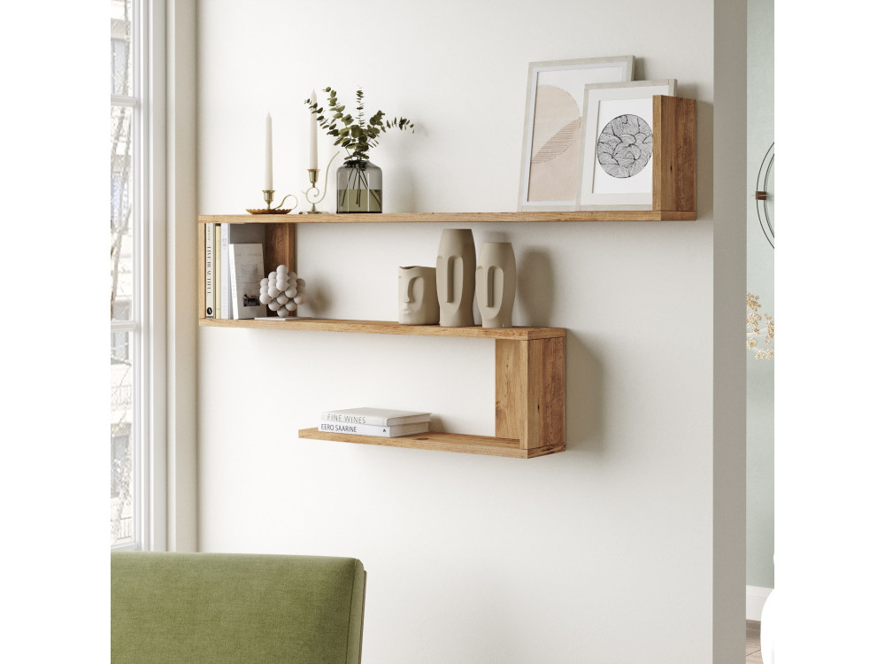 Houten wandplank "Wlad" - 120 x 14 x 71 cm - Bruin