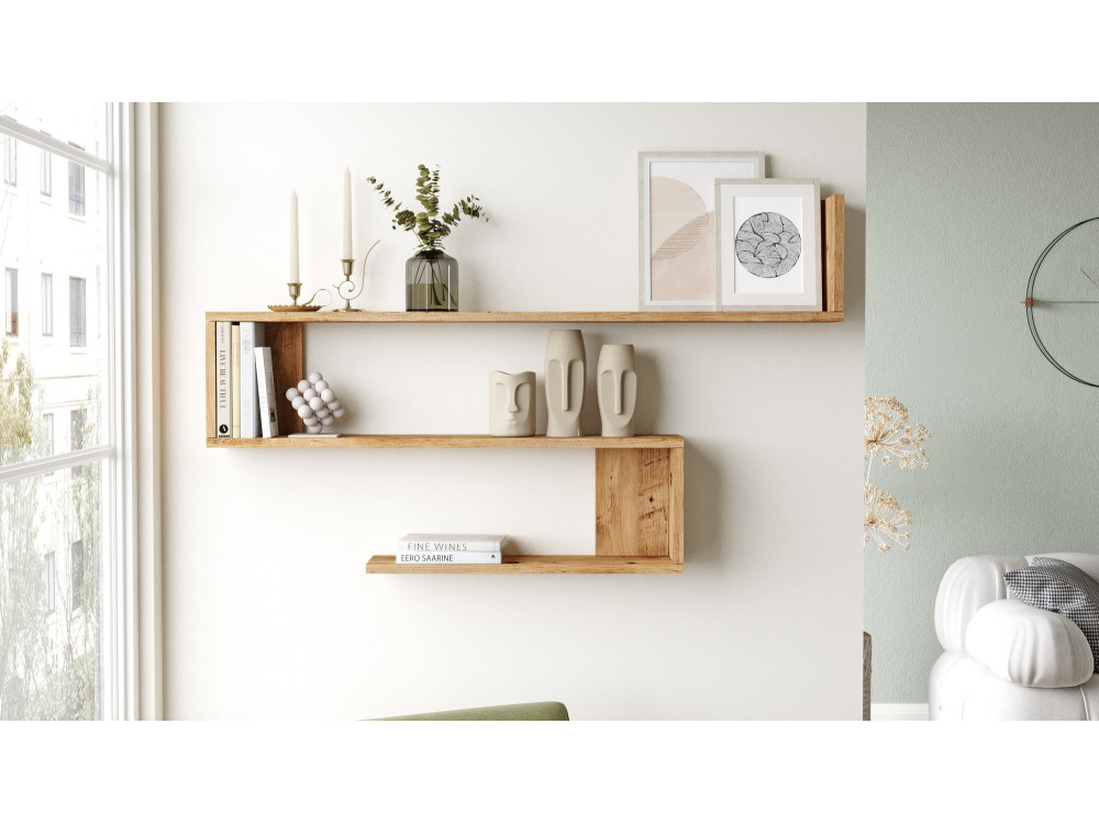 Houten wandplank "Wlad" - 120 x 14 x 71 cm - Bruin