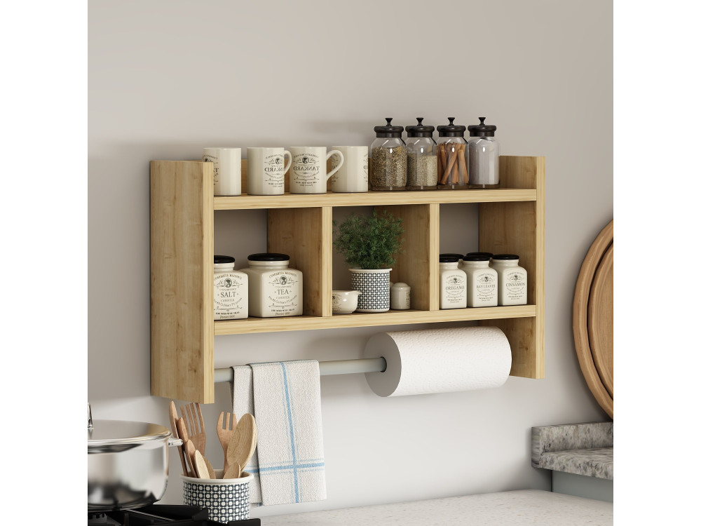 Houten wandplank "Asya" - 63 x 14 x 35 cm - Beige