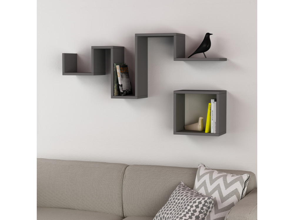 Houten wandplank "Follow" - 116 x 20 x 45 cm - Antracietgrijs