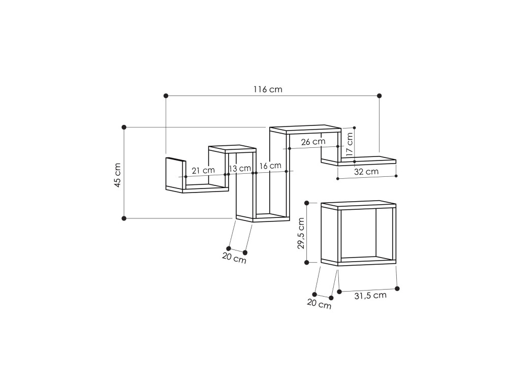 Houten wandplank "Follow" - 116 x 20 x 45 cm - Bruin