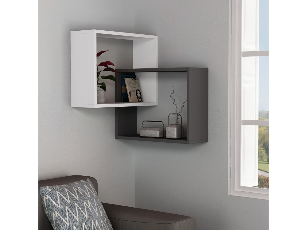 Set van 2 houten hoekwandplanken "Ring" - 68 x 60 x 68 cm - Antracietgrijs