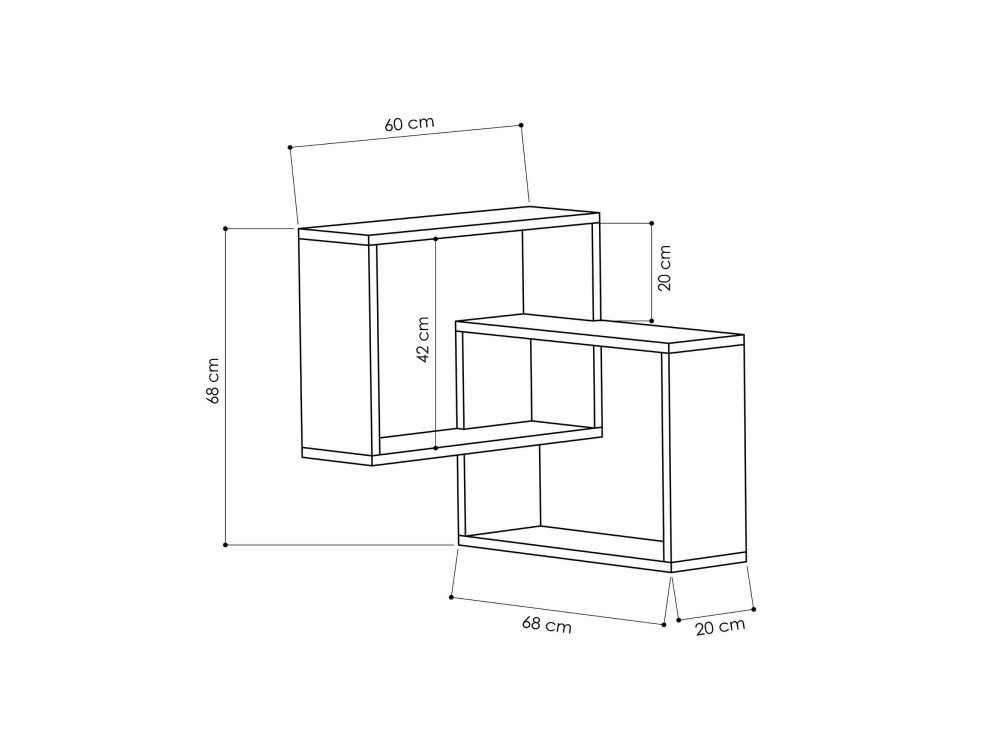 Set van 2 houten hoekwandplanken "Ring" - 68 x 60 x 68 cm - Antracietgrijs