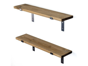 Set van 2 houten wandplanken "Looby" - 60 x 14 x 16 cm - Bruin