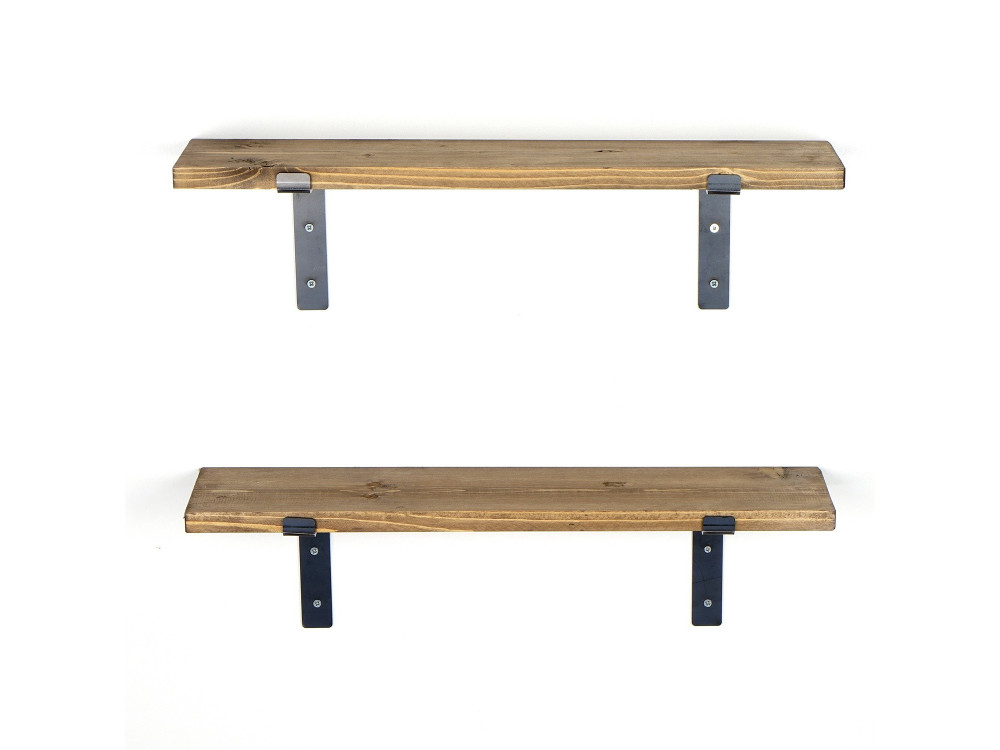 Set van 2 houten wandplanken "Looby" - 60 x 14 x 16 cm - Bruin