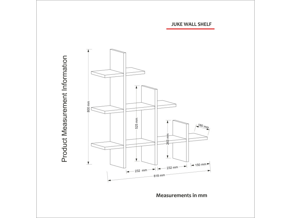 Houten wandplank "Juke" - 76 x 18 x 80 cm - Bruin