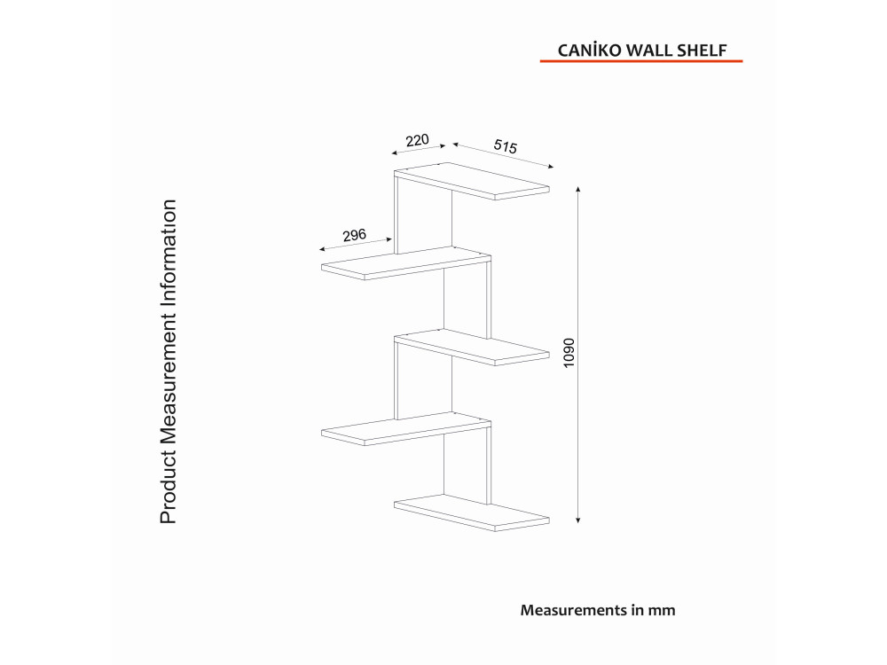 Houten wandplank "Caniko" - 51 x 29 x 109 cm - Bruin