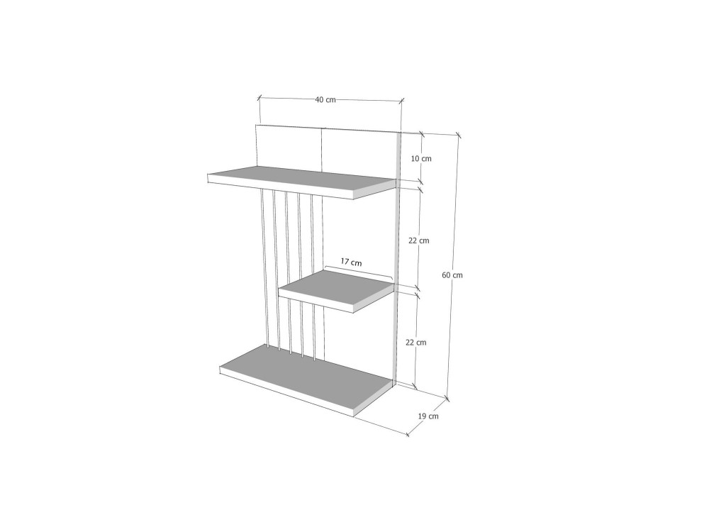 Kinik" houten wandplank - 40 x 19 x 60 cm - Wit