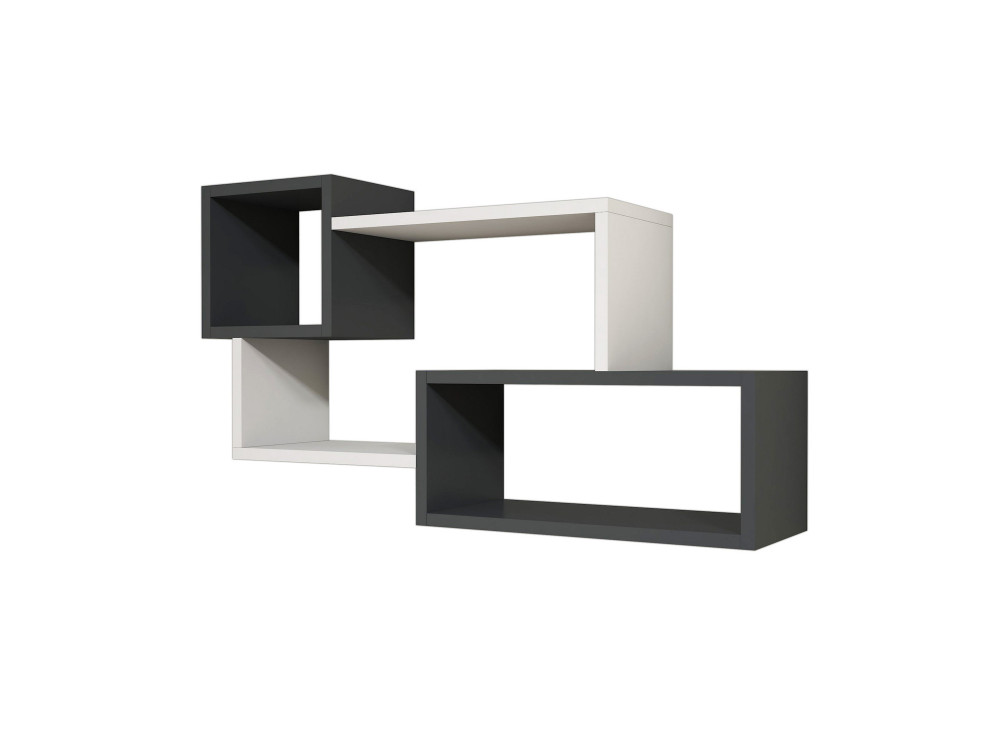 Afro" houten wandplank - 90 x 20 x 51 cm - Antraciet grijs