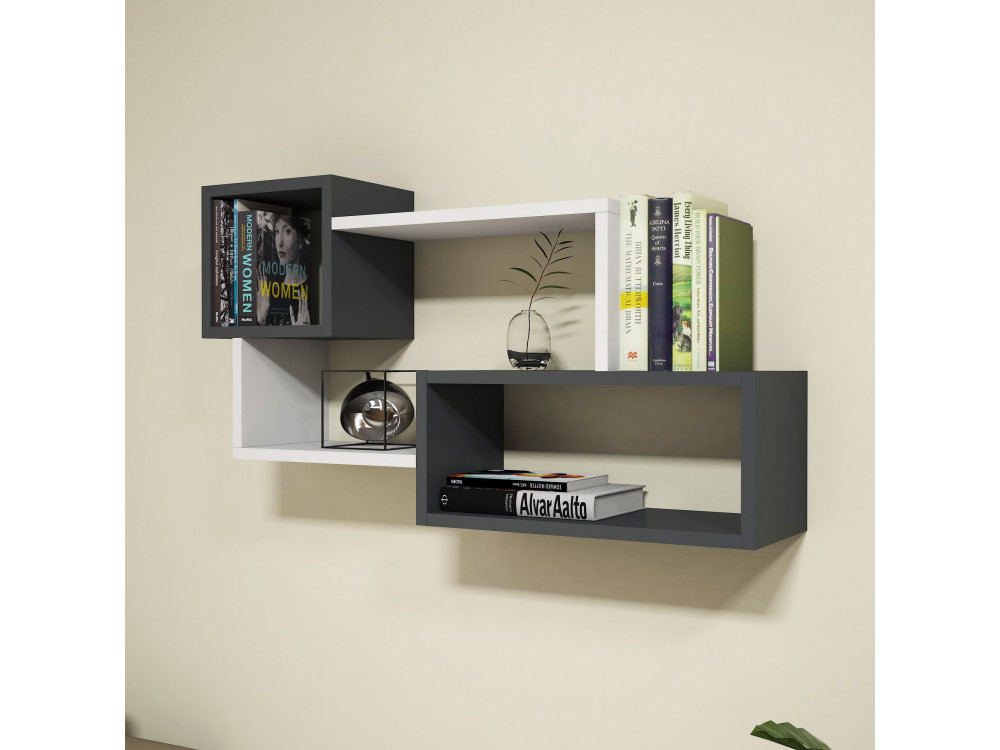 Afro" houten wandplank - 90 x 20 x 51 cm - Antraciet grijs