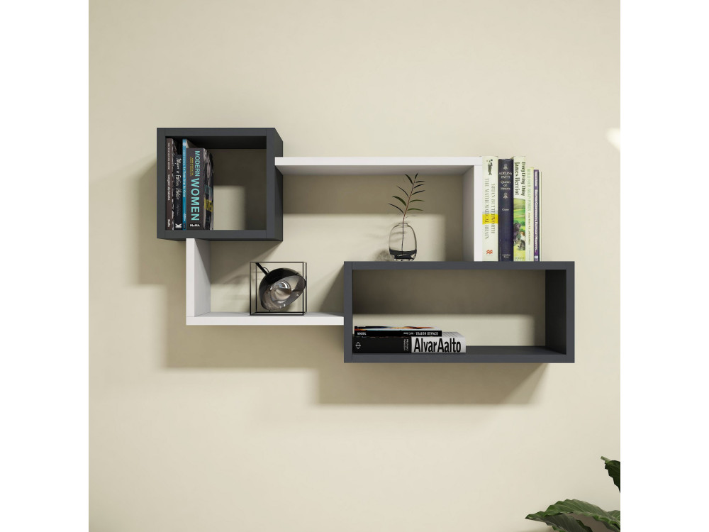 Afro" houten wandplank - 90 x 20 x 51 cm - Antraciet grijs