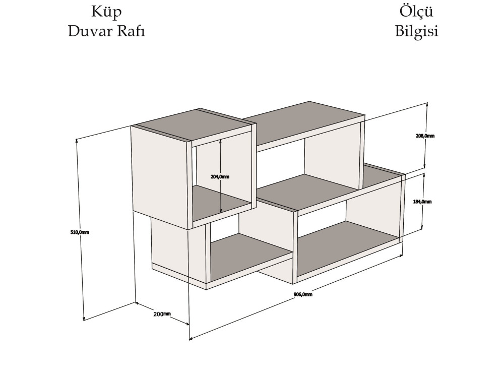 Afro" houten wandplank - 90 x 20 x 51 cm - Antraciet grijs