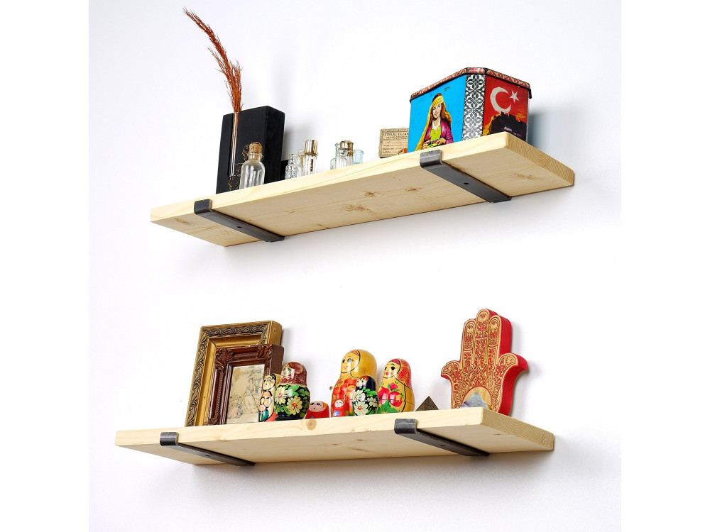 Set van 2 houten wandplanken "LAM008" - 60 x 14 x 16 cm - Beige