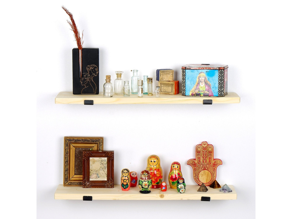 Set van 2 houten wandplanken "LAM008" - 60 x 14 x 16 cm - Beige