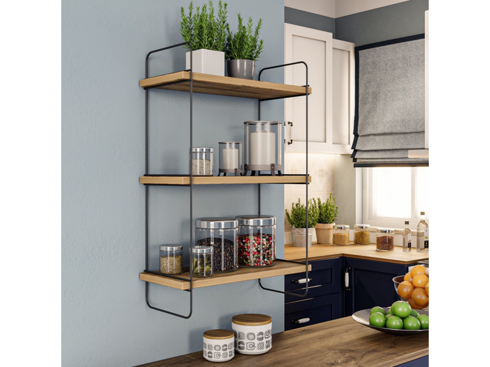 Pulalis" houten wandplank - 40 x 20 x 66 cm - Beige