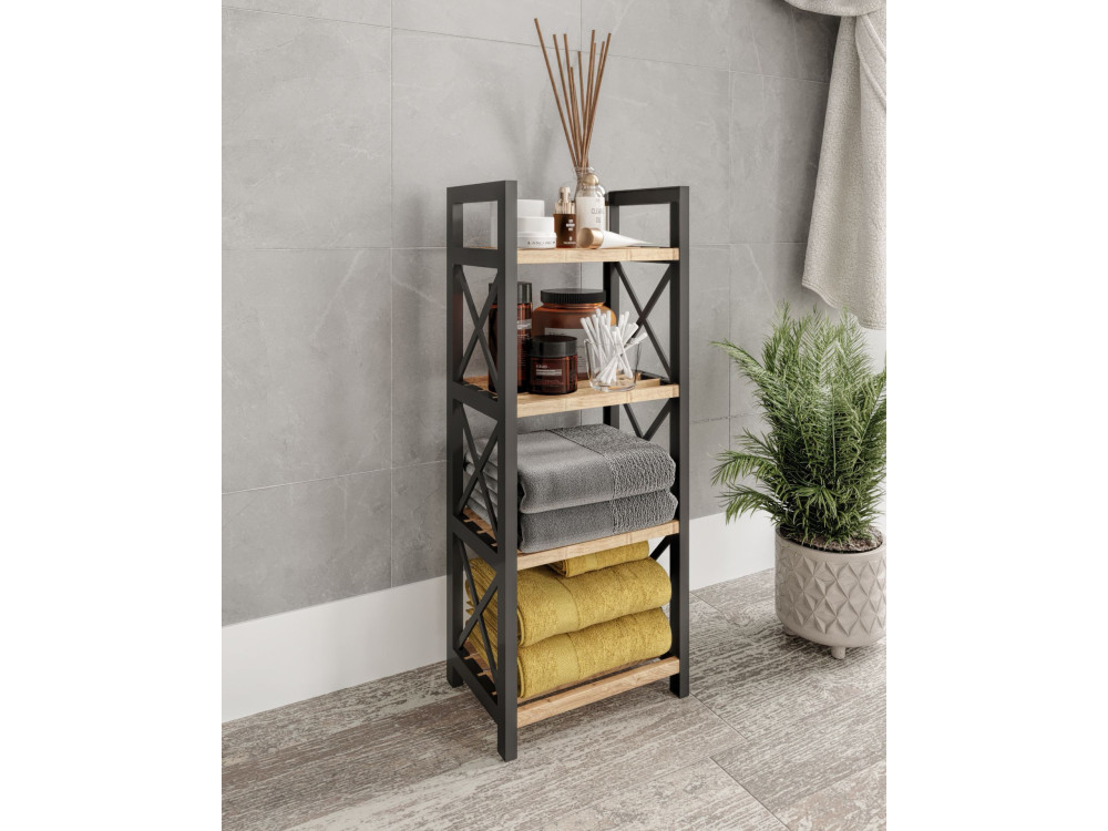 Mini" multifunctionele houten plank - 23 x 18 x 64 cm - Zwart