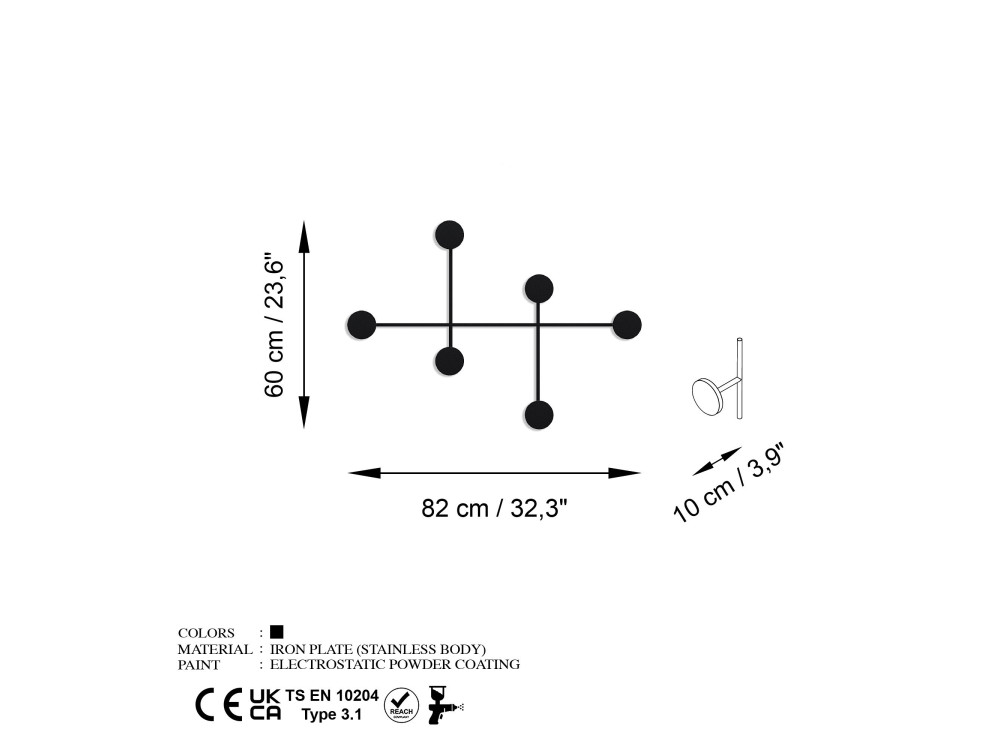 Metalen wandhaak "Dama" - 82 x 10 x 60 cm - Zwart