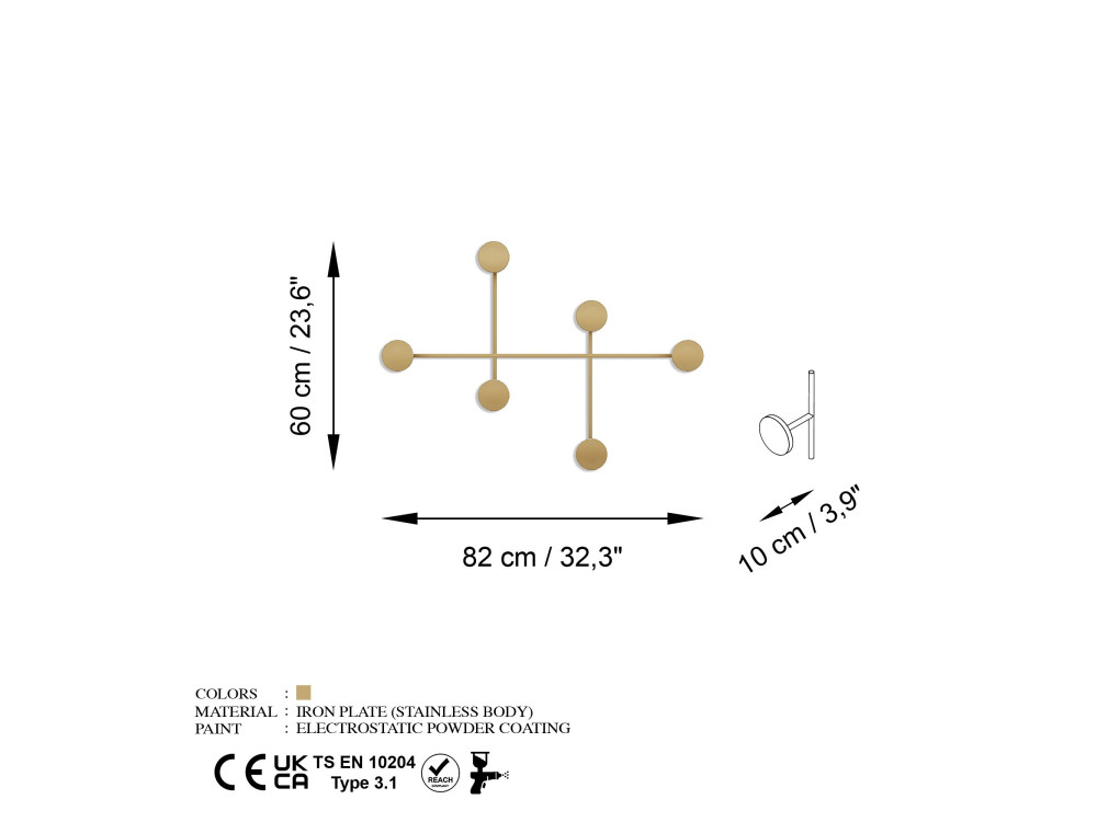 Metalen wandhaak "Dama" - 82 x 10 x 60 cm - Goud