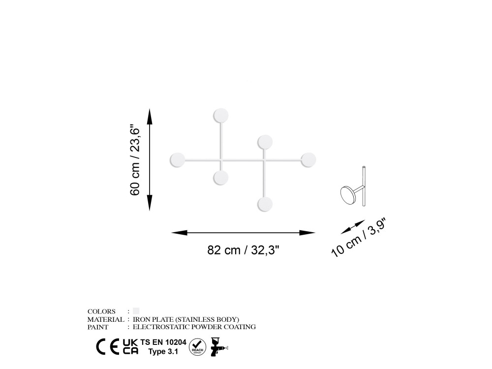 Metalen wandhaak "Dama" - 82 x 10 x 60 cm - Wit