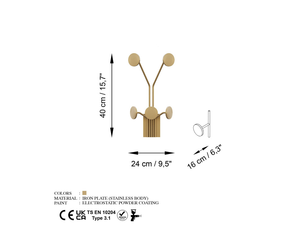 Metalen wandhaak "Giraffe" - 24 x 16 x 40 cm - Goud