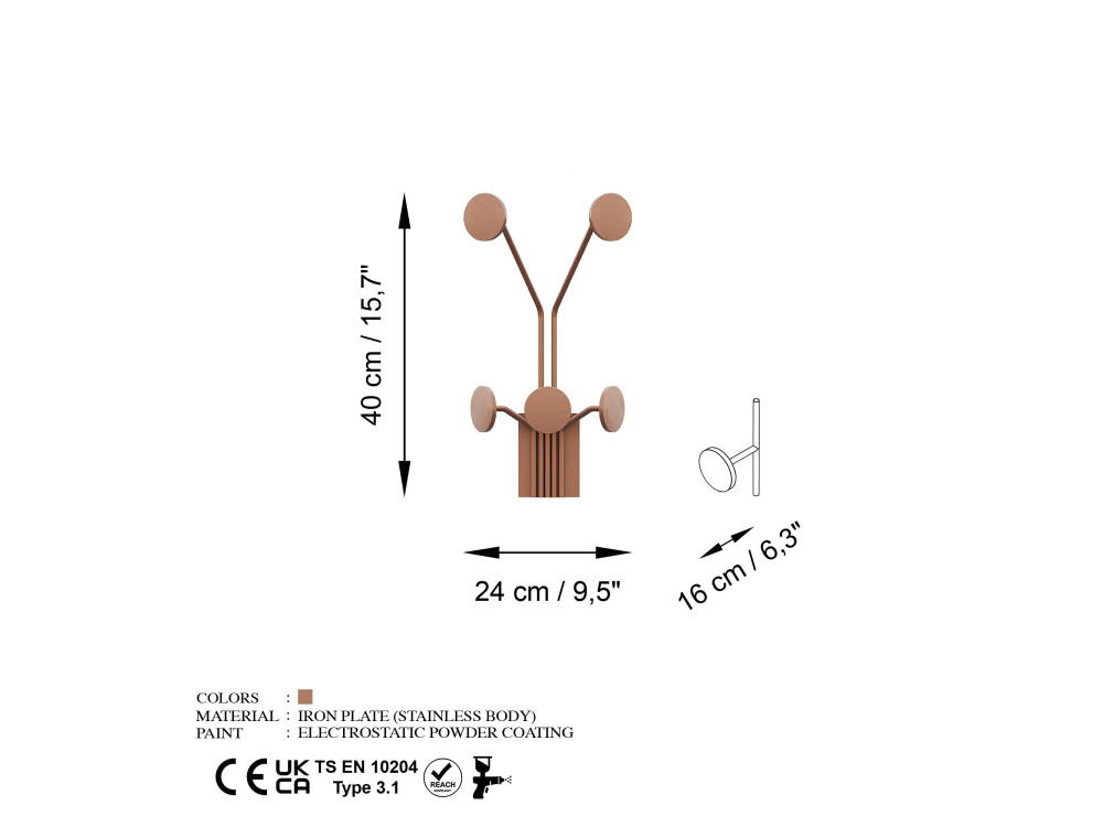 Metalen wandhaak "Giraffe" - 24 x 16 x 40 cm - Koper