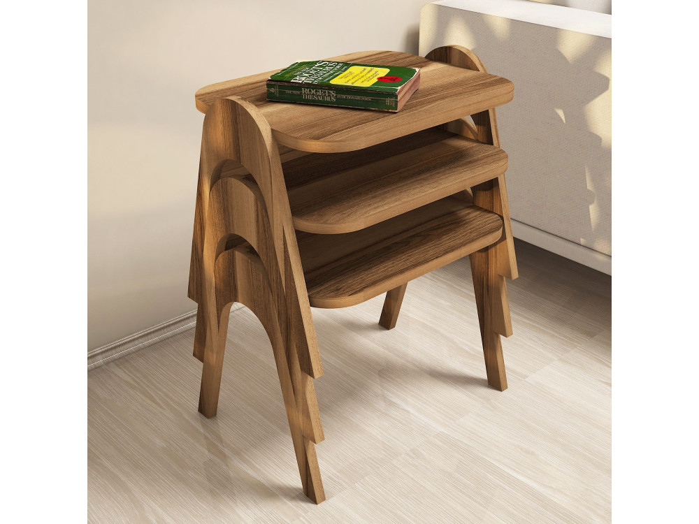 Set van 3 "Paris" houten salontafels - 48 x 35 x 72 cm - Bruin
