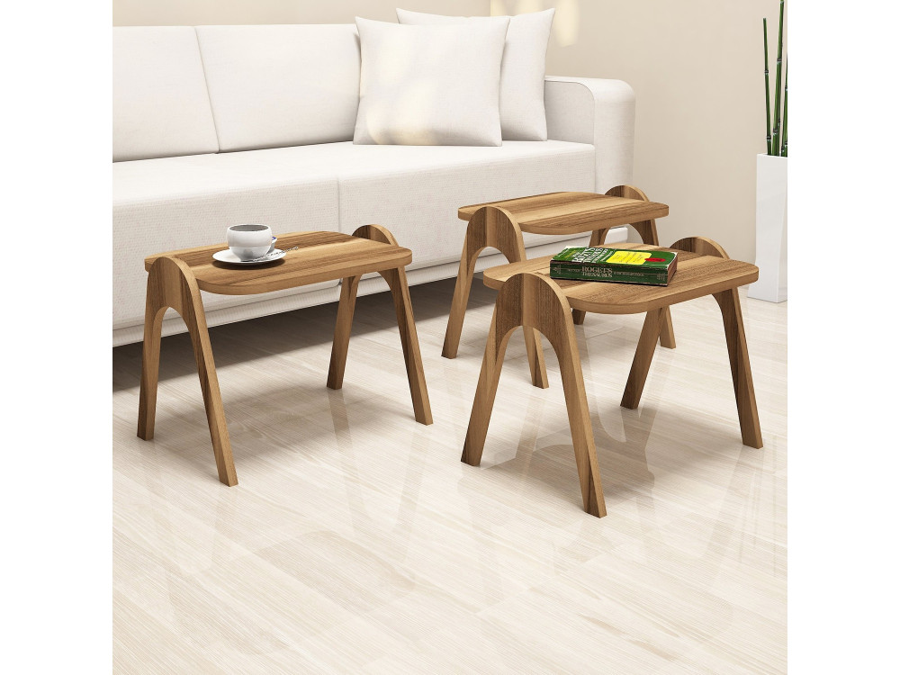 Set van 3 "Paris" houten salontafels - 48 x 35 x 72 cm - Bruin