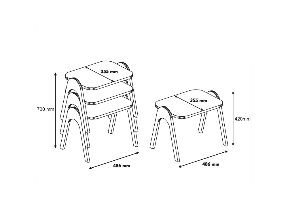 Set van 3 "Paris" houten salontafels - 48 x 35 x 72 cm - Bruin