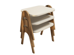 Set van 3 "Paris" houten salontafels - 48 x 35 x 72 cm - Crème