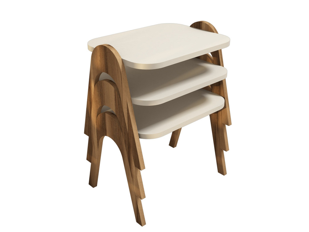 Set van 3 "Paris" houten salontafels - 48 x 35 x 72 cm - Crème