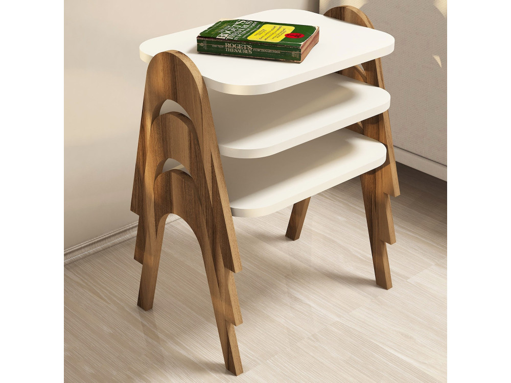 Set van 3 "Paris" houten salontafels - 48 x 35 x 72 cm - Crème
