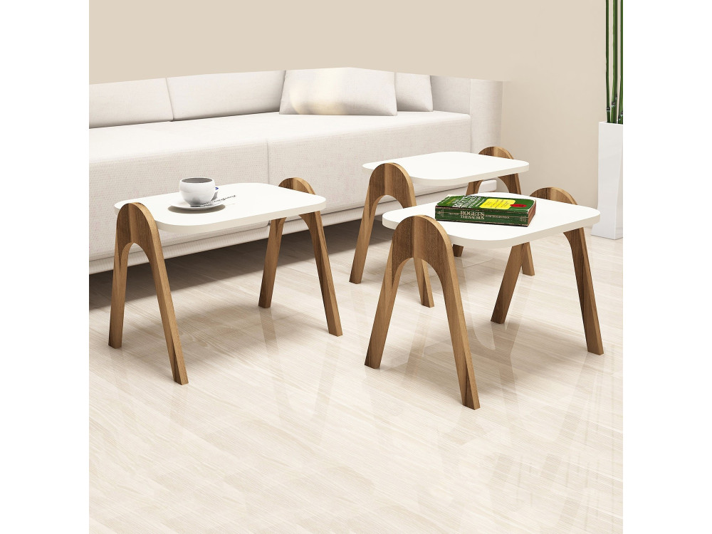 Set van 3 "Paris" houten salontafels - 48 x 35 x 72 cm - Crème